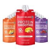 Designer Wellness Protein Smoothie, Real Fruit, 12g Protein, Low Carb, Zero Added Sugar, Gluten-Free, Non-GMO, No Artificial Colors or Flavors, Variety Pack, 12 Count