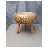 Handwoven Rattan Footstool with Wooden Legs