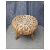 Handwoven Rattan Footstool with Wooden Legs