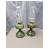 Green Glass Oil Lamps with Chimney
