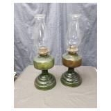 Green Glass Oil Lamps with Chimney