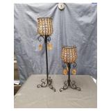 Crystal Beaded Candle Holders with Scrollwork Base
