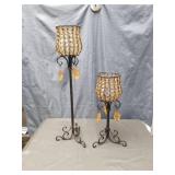 Crystal Beaded Candle Holders with Scrollwork Base