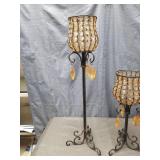 Crystal Beaded Candle Holders with Scrollwork Base