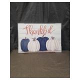 Thankful Navy and White Pumpkin Canvas Art