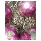 Modern Geometric Metal Bowl with Pink Glass Ornaments