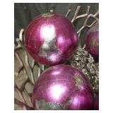 Modern Geometric Metal Bowl with Pink Glass Ornaments