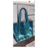 Coach Metallic LARGE DERBY Tote Bag Dark Teal Green Leather F59388 NEW msrp $350