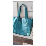 Coach Metallic LARGE DERBY Tote Bag Dark Teal Green Leather F59388 NEW msrp $350