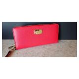 Michael Kors Jet Set Item Travel Continental Leather Wallet Clutch Wristlet (Sienna Red/Gold)