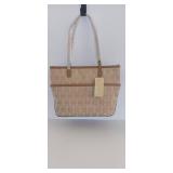 Michael Kors Kempton Pocket Beige Camel Tan Canvas MD Pocket Tote Bag Purse NWT