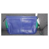 COACH Parker Colorblock Leather Clutch Wristlet with Strap Blue Green and White