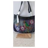 Anuschka Leather Hand Painted Bird on Brunch Tote Handbag Dust bag NWT