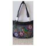 Anuschka Leather Hand Painted Bird on Brunch Tote Handbag Dust bag NWT