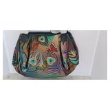 Anna by Anuschka The Flying Peacock LARGE Ruched Satchel/Purse DUST BAG