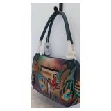 Anna by Anuschka The Flying Peacock LARGE Ruched Satchel/Purse DUST BAG