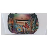 Anna by Anuschka The Flying Peacock LARGE Ruched Satchel/Purse DUST BAG