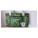 Anuschka PEACEFUL LEOPARD BUTTERFLY Hand Painted Leather Tote coin pouch