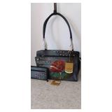 Anuschka SAFARI GRAY Hand Painted Leather Tote & Organizer Wallet
