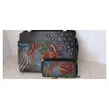 Anuschka SAFARI GRAY Hand Painted Leather Tote & Organizer Wallet