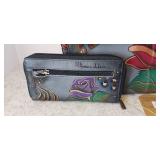 Anuschka SAFARI GRAY Hand Painted Leather Tote & Organizer Wallet