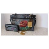 Anuschka SAFARI GRAY Hand Painted Leather Tote & Organizer Wallet