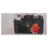 CALVIN KLEIN Leather Embroidered Satchel Hand Bag Purse & dust bag