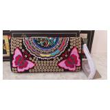 SHARIF BOHO EMBROIDERED BUTTERFLY ZIP-AROUND WALLET Natural Multi~NIB!