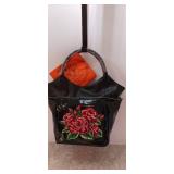 Sharif needlepoint black leather shopper with wristlet DUST BAG
