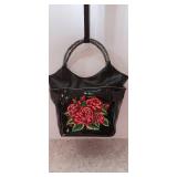 Sharif needlepoint black leather shopper with wristlet DUST BAG