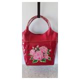 Sharif needlepoint red leather shopper with wristlet DUST BAG