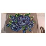 SHARIF NEEDLEPOINT GRAY ROSE PATENT LEATHER SHOPPER WITH WRISTLET DUST BAG NWT