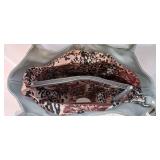 SHARIF NEEDLEPOINT GRAY ROSE PATENT LEATHER SHOPPER WITH WRISTLET DUST BAG NWT