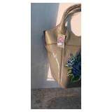 SHARIF NEEDLEPOINT GRAY ROSE PATENT LEATHER SHOPPER WITH WRISTLET DUST BAG NWT