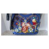 Sharif Blue Leather Shoulder Bag Parrot Floral Embroidery Tassel Purse