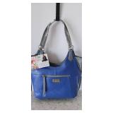 Sharif Blue Leather Shoulder Bag Parrot Floral Embroidery Tassel Purse