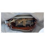 Sharif Blue Leather Shoulder Bag Parrot Floral Embroidery Tassel Purse