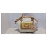 EMMA FOX leather Satchel two tone beige 15x10x7 plus key chain