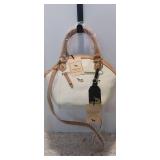 EMMA FOX leather Satchel two tone beige 15x10x7 plus key chain