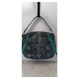 AIMEE Kestenberg Teal Blue Leather snake Print Suede Tassels Hobo Bag & Dust Bag