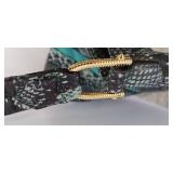 AIMEE Kestenberg Teal Blue Leather snake Print Suede Tassels Hobo Bag & Dust Bag