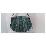 AIMEE Kestenberg Teal Blue Leather snake Print Suede Tassels Hobo Bag & Dust Bag