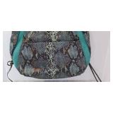 AIMEE Kestenberg Teal Blue Leather snake Print Suede Tassels Hobo Bag & Dust Bag