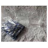 Set of 2 Square Glass Jars with Blue Glass Beads