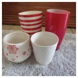 Modern Red and White Ceramic Vase Lot - 4 ct