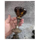 Vintage Amber Glass Door Knob Set with Decorative Backplate