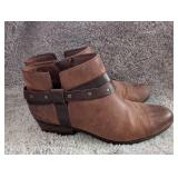 Clarks Brown Leather Ankle Boots with Studded Strap - Size 8.5