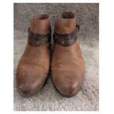 Clarks Brown Leather Ankle Boots with Studded Strap - Size 8.5