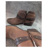 Clarks Brown Leather Ankle Boots with Studded Strap - Size 8.5