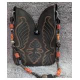 Repurposed Western Boot Purse with Coral Beaded Strap